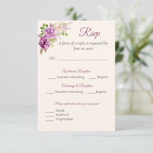 Carte de réponse RSVP Rose Lilac (Debout devant)