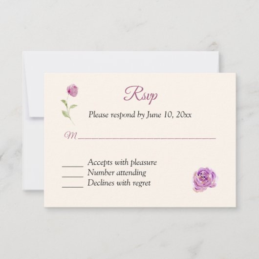 Carte de réponse RSVP Rose Lilac (Devant)