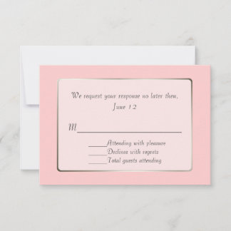 Carte de réponse RSVP rose poudré et ton argenté