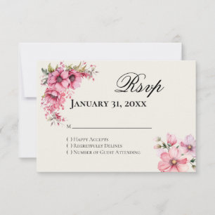 Carte de réponse RSVP rose pour Quinceanera