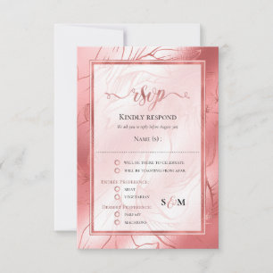 Carte de réponse rsvp rose rose or poussiéreux