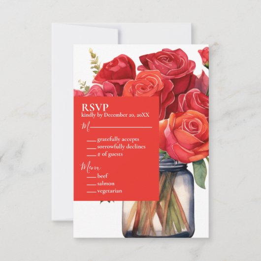 Carte de réponse RSVP Roses Rouges (Devant)