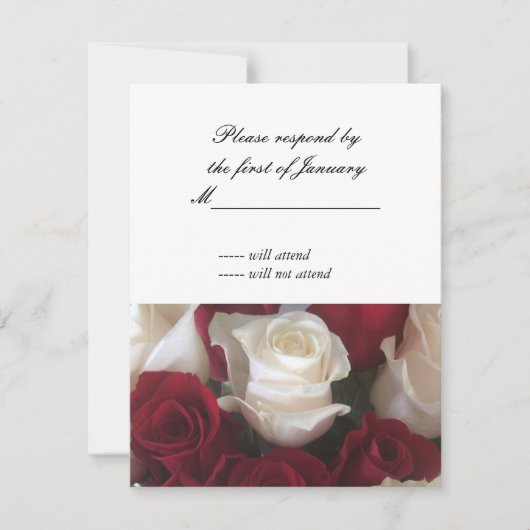 Carte de réponse RSVP Roses Rouges et Blanches (Devant)