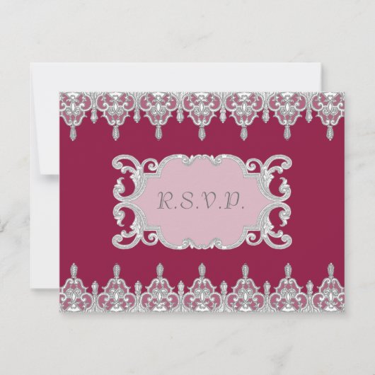 Carte de réponse RSVP rouge Bourgogne à Dentelle (Devant)