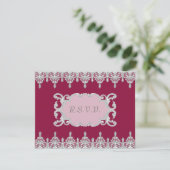 Carte de réponse RSVP rouge Bourgogne à Dentelle (Debout devant)