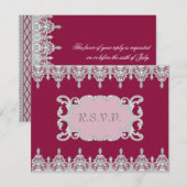 Carte de réponse RSVP rouge Bourgogne à Dentelle (Devant / Derrière)
