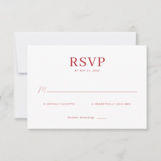 Carte de réponse RSVP Rouge Élégante (Devant)