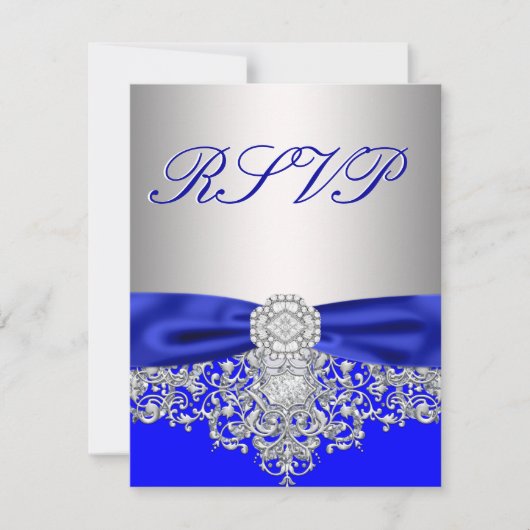Carte de réponse RSVP Royal Blue et Silver (Devant)