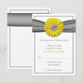 Carte de réponse RSVP ruban gris Fleur de margueri (Devant / Derrière)