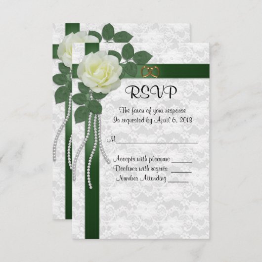 Carte de réponse RSVP ruban vert rose blanc (Devant / Derrière)