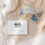 Carte de réponse RSVP Rustic Watercolor Mountains<br><div class="desc">Notre collection "Rustic Mountain" présente des paysages aquarellés assortis à des éléments décoratifs en tranches de bois qui créent un look sophistiqué inspiré par la nature. Le jeu de couleurs est composé de marron et de bleus muets avec une touche de vert. Toutes les informations se trouvent dans une combinaison...</div>