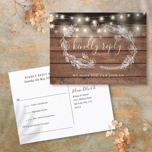 Carte de réponse RSVP Rustique en Bois avec demand