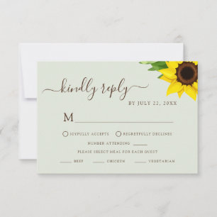 Carte de réponse RSVP Rustique Vert Sage Tournesol