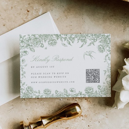Carte de réponse RSVP Sage avec code QR Chinoiseri