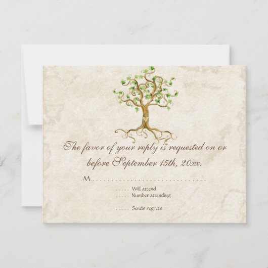 Carte de réponse RSVP Sage RSVP Swirl Tree Roots (Devant)