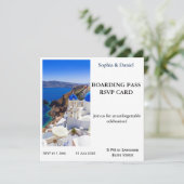 Carte de réponse RSVP Santorini Boarding Pass (Debout devant)