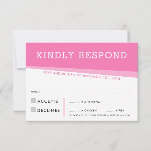 CARTE DE RÉPONSE RSVP simple angles modernes rose (Devant)