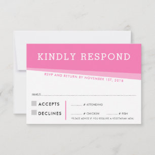 CARTE DE RÉPONSE RSVP simple angles modernes rose