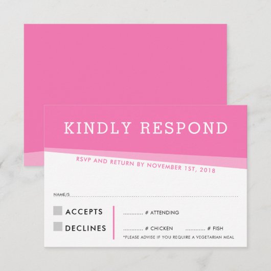 CARTE DE RÉPONSE RSVP simple moderne angles rose (Devant / Derrière)