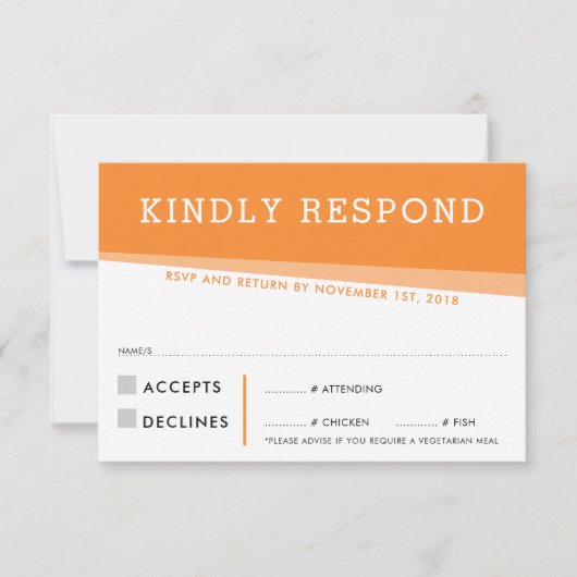 CARTE DE RÉPONSE RSVP simple moderne gras orange (Devant)