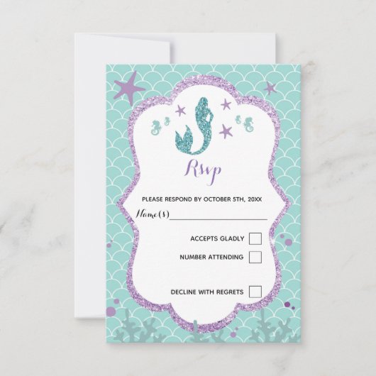 Carte de réponse RSVP sirène sous la mer violet sa (Devant)