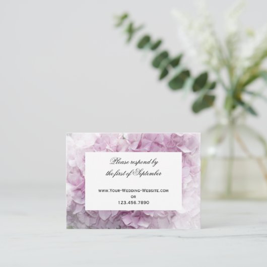 Carte de réponse RSVP Soft Pink Hydrangea Wedding (Debout devant)