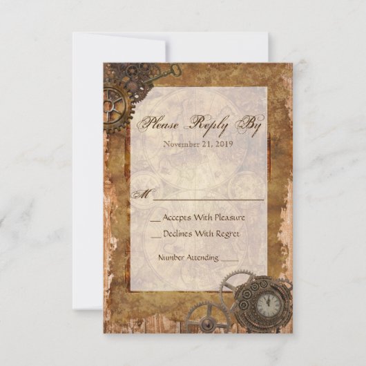 Carte de réponse RSVP Steampunk Industriel Vintage (Devant)