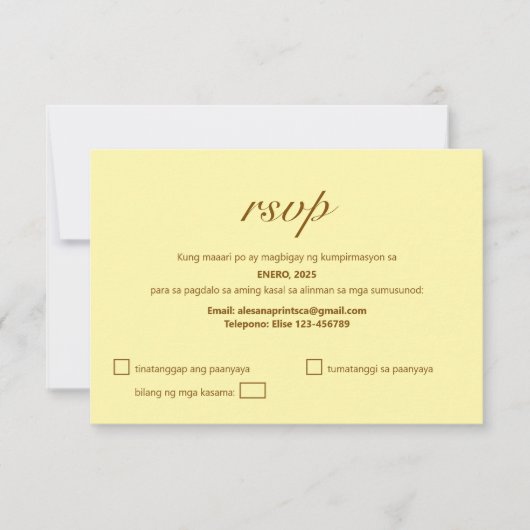 Carte de réponse RSVP Tagalog Mariage Philippin Be (Devant)