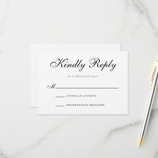 Carte de réponse RSVP traditionnelle de mariage fo (Devant/Arrière en situation)