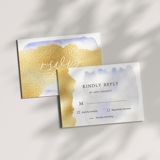 Carte de réponse RSVP Transparent Blue Gold Foil