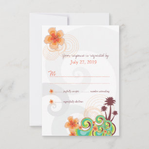 Carte de réponse RSVP Tropical Waves Orange Hibisc