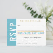CARTE DE RÉPONSE RSVP turquoise blanc cœurs or (Debout devant)