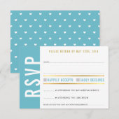 CARTE DE RÉPONSE RSVP turquoise blanc cœurs or (Devant / Derrière)