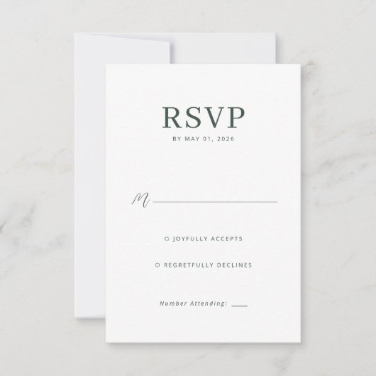 Carte de réponse RSVP Vert Élégant (Devant)