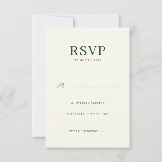 Carte de réponse RSVP Vert Élégant (Devant)