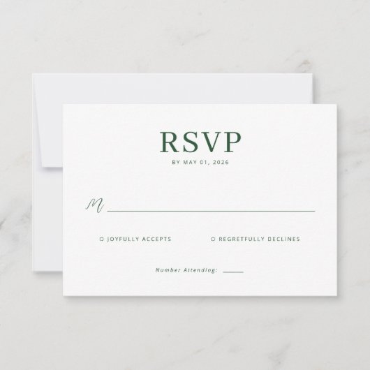Carte de réponse RSVP Vert Élégant (Devant)