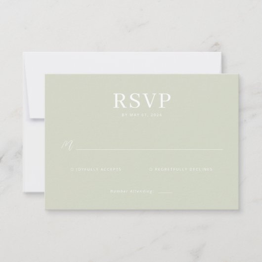 Carte de réponse RSVP Vert Éteint Élégant (Devant)