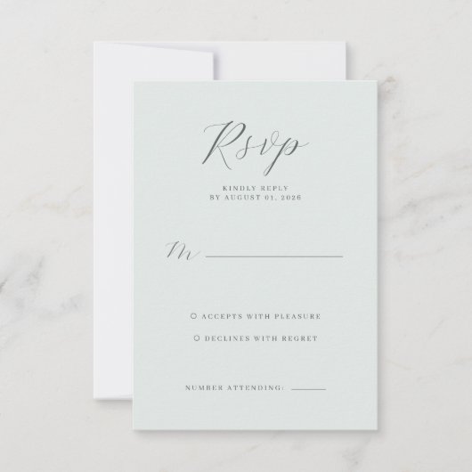 Carte de réponse RSVP Vert Pâle Élégant (Devant)