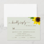 Carte de réponse RSVP Vert Sauge Tournesol Rustiqu (Devant / Derrière)