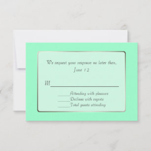 Carte de réponse RSVP verte menthe et argent