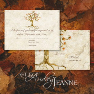 Carte de réponse RSVP Vieilli Tan Racines d'Arbre