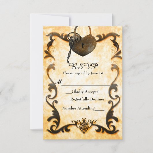 Carte de réponse RSVP vintage antique Heart Lock & (Devant)