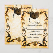 Carte de réponse RSVP vintage antique Heart Lock & (Devant / Derrière)