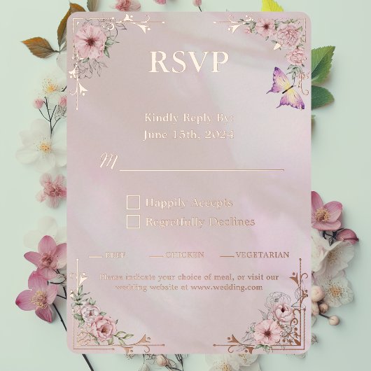 Carte de réponse RSVP vintage Blush Peony