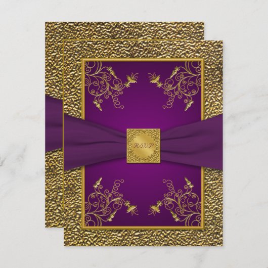 Carte de réponse RSVP violet royal et or (Devant / Derrière)