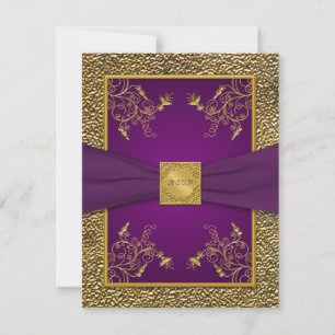 Carte de réponse RSVP violet royal et or