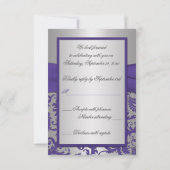 Carte de réponse ruban imprimé violet et damas arg (Dos)