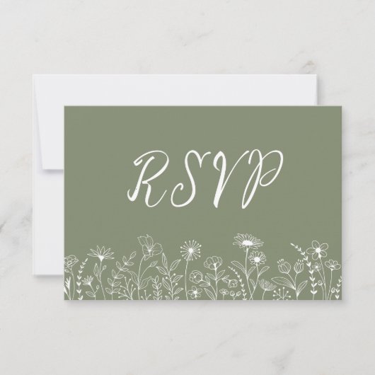 Carte de réponse Rustique Boho Fleur de Sages Vert (Devant)