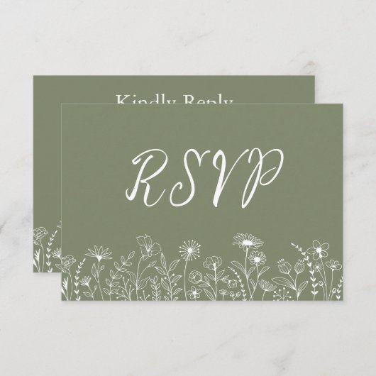 Carte de réponse Rustique Boho Fleur de Sages Vert (Devant / Derrière)