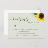 Carte de réponse Sage Green Rustic Sunflower RSVP (Devant / Derrière)